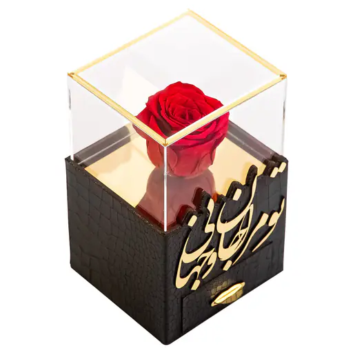 جعبه هدیه با شعر فارسی و جای گل رز ماندگار